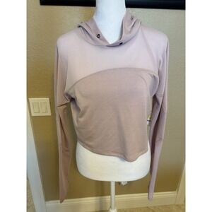 Material Girl Cropped Hoodie With Mesh Panels, Lilac, Medium, Missing Drawstring